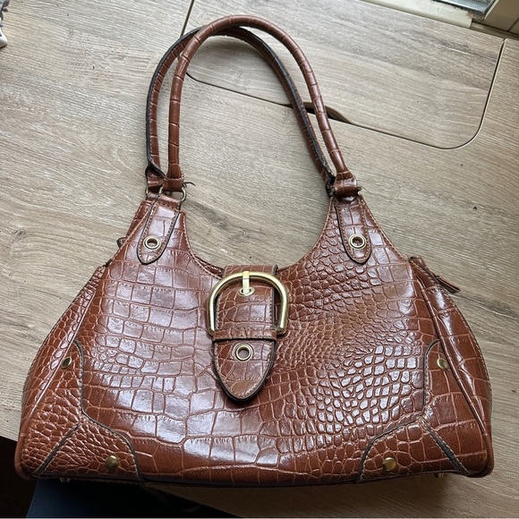 Y2k brown faux leather crocodile style shoulder bag - Picture 1 of 11